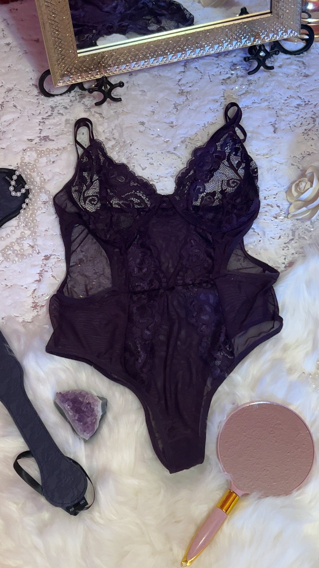 AMETHYST LACE & MESH CUTOUT-TEDDY